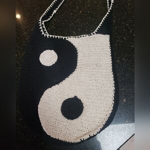 Ying Yang Black & White Crocheted Hobo Bag